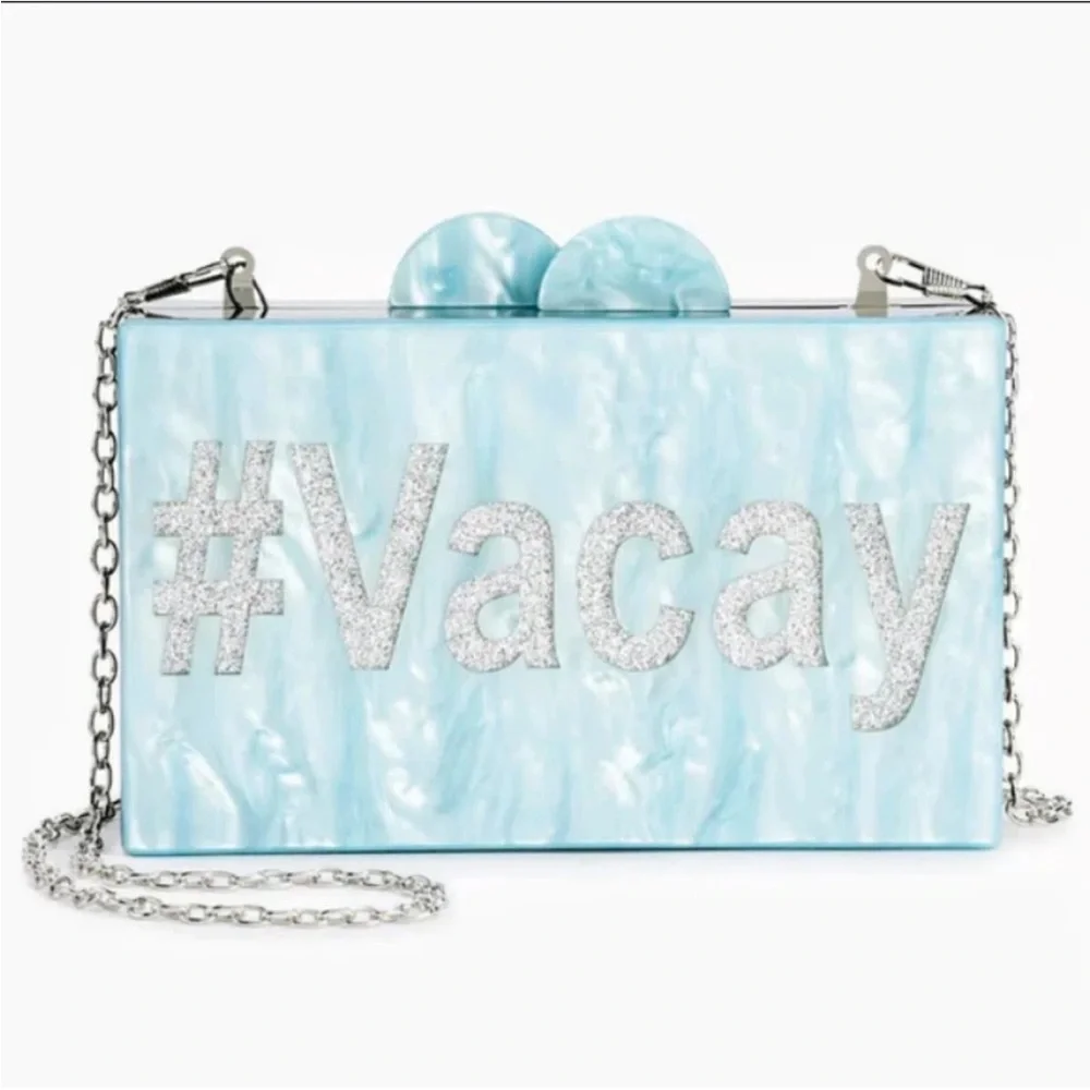 SAM EDELMAN CIRUS #Vacay EVENING BAG CLUTCH ACRYLIC CROSSBODY LT BLUEISH SILVER